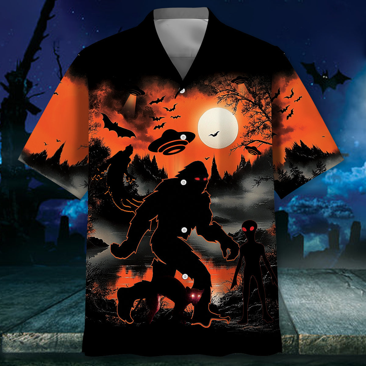 Bigfoot And Horror Character Hawaiian Shirt