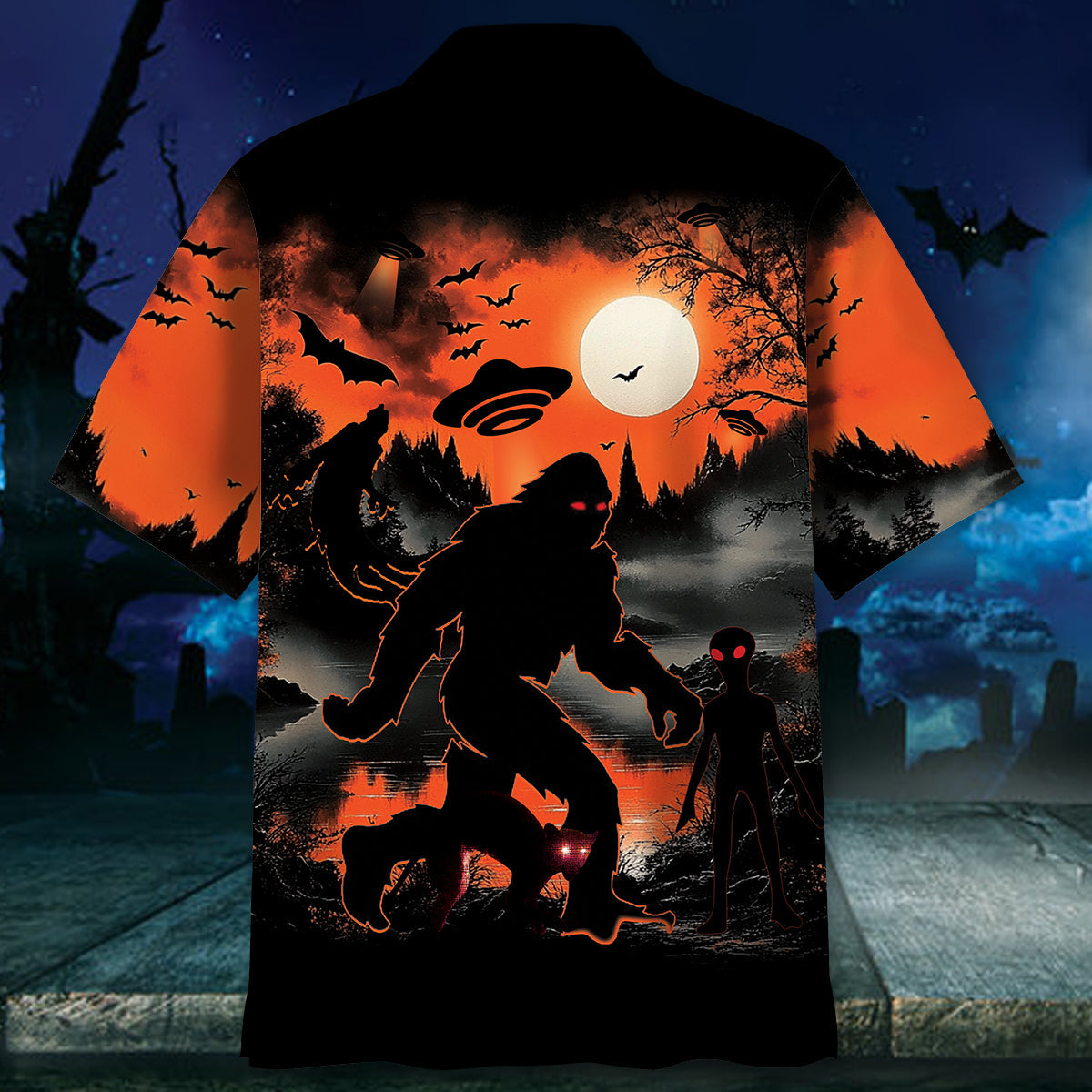 Bigfoot And Horror Character Hawaiian Shirt