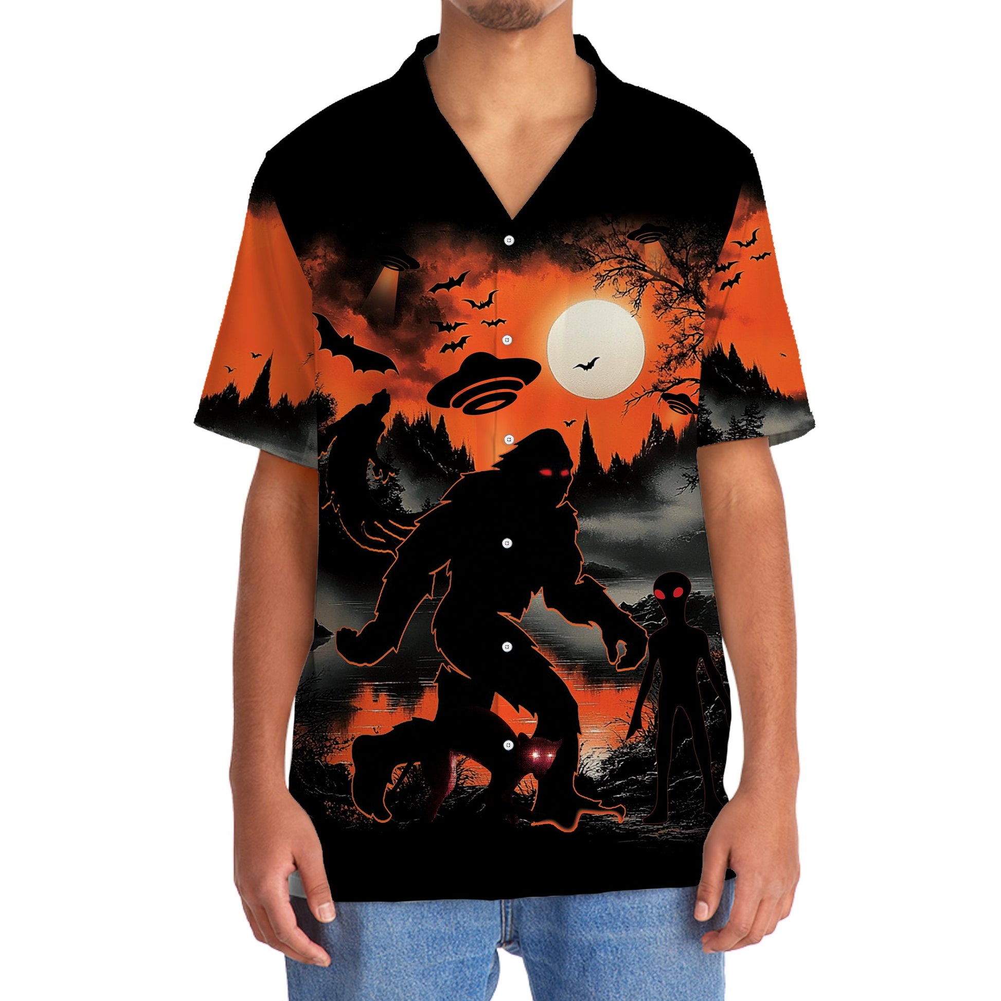 Bigfoot And Horror Character Hawaiian Shirt