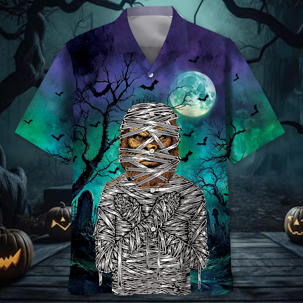 Bigfoot Mummy At Halloween Night Hawaiian Shirt