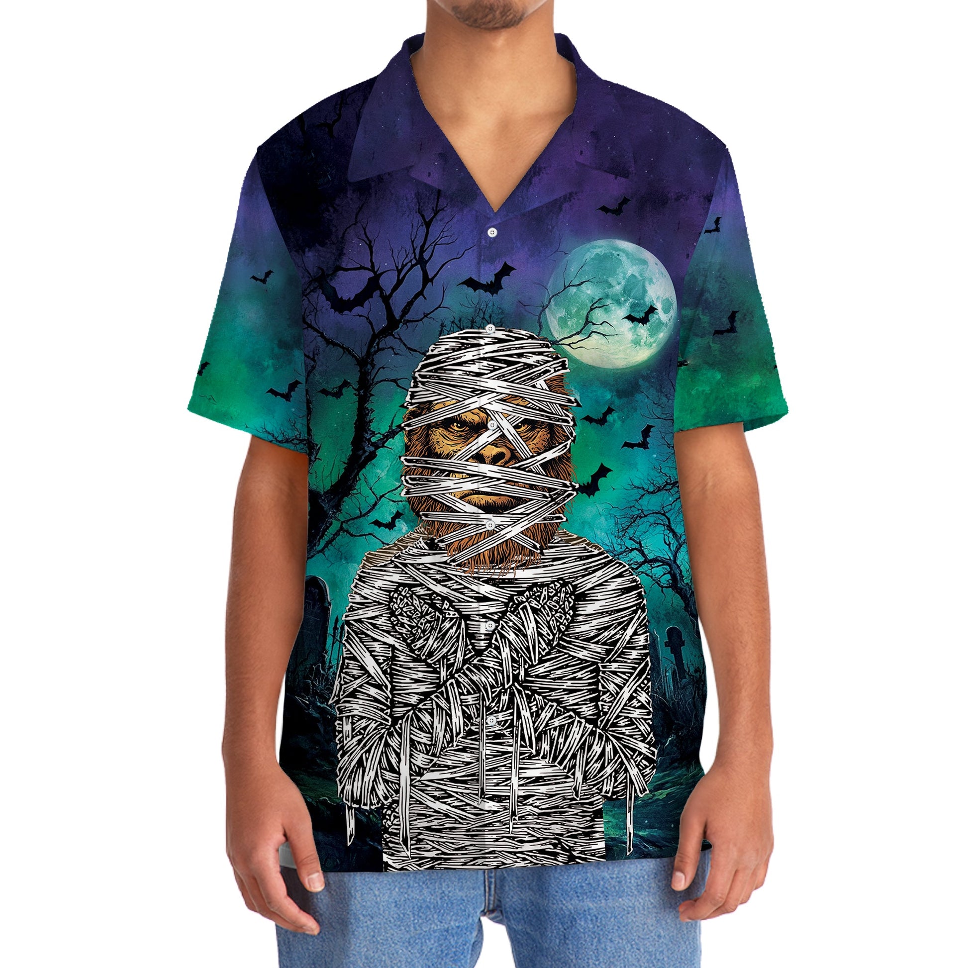 Bigfoot Mummy At Halloween Night Hawaiian Shirt