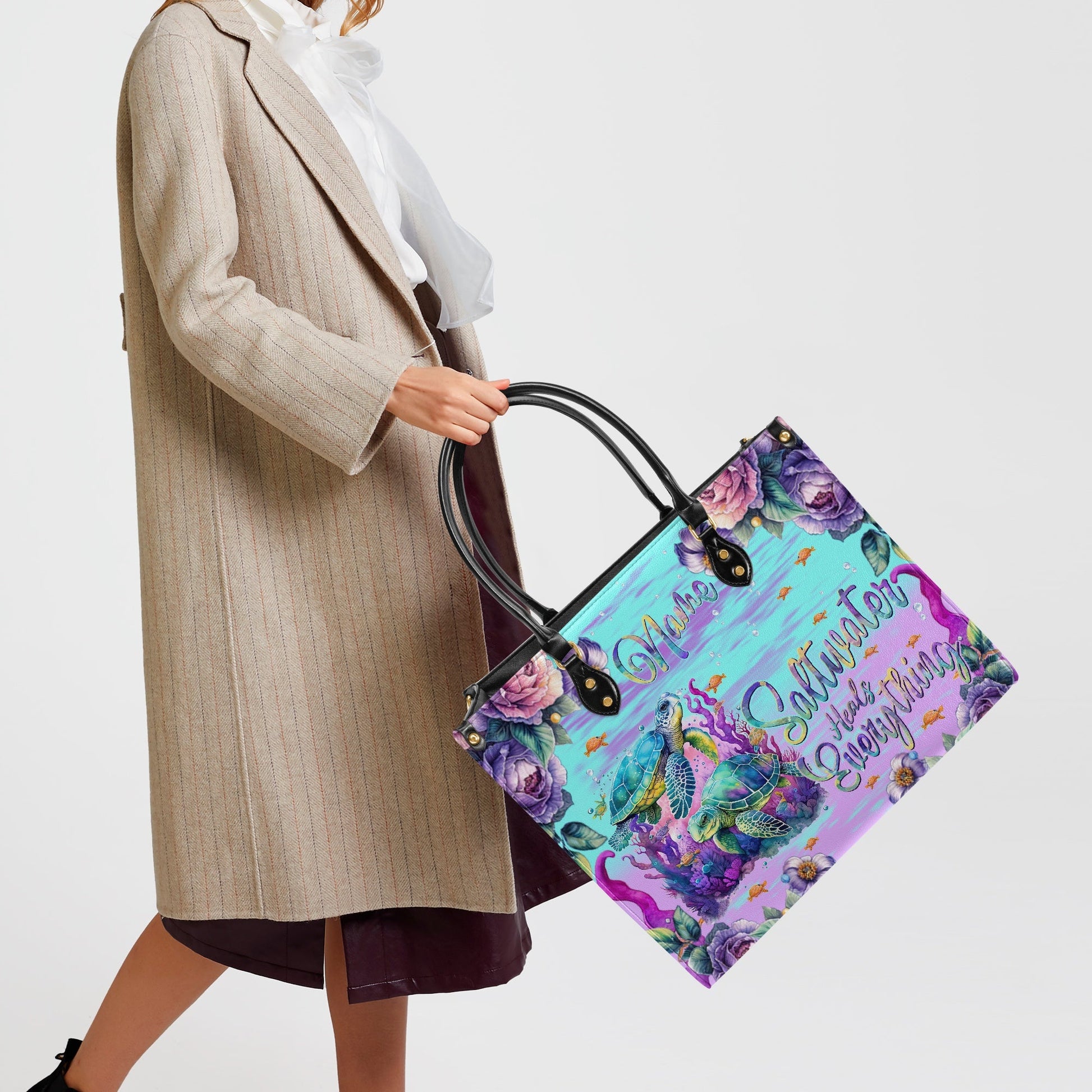 Bigcrowns SALTWATER HEALS EVERYTHING TURTLE LEATHER HANDBAG T2703241