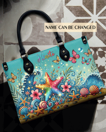 Starfish Floral Waves Leather Handbag