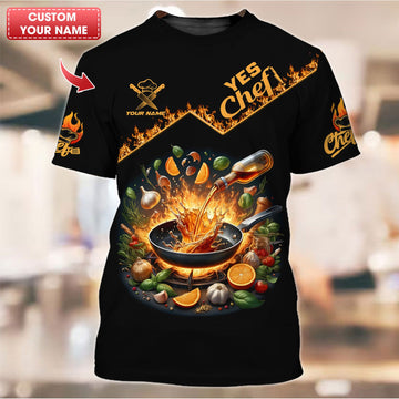 BigCrowns | Sizzling Pan & Vibrant Ingredients Splash Personalized Chef Shirt