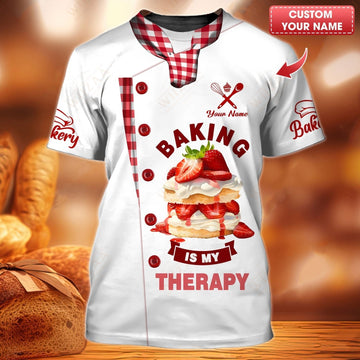 BigCrowns | Baking is My Therapy Strawberry Cake Design Personalized Baker Shirt