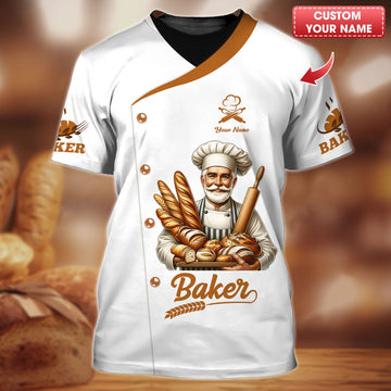 BigCrowns | Classic Chef with Bread Basket Personalized Baker Shirt