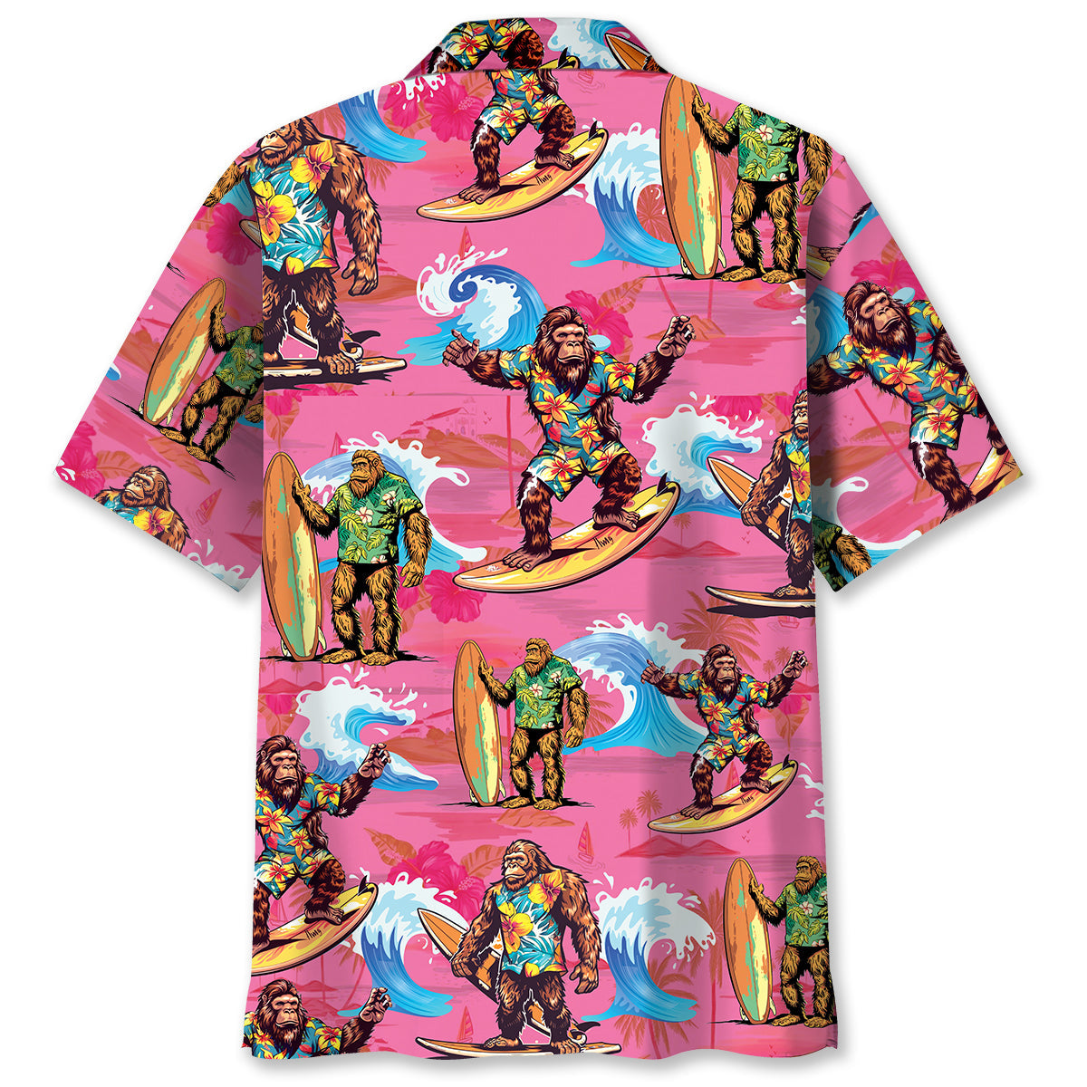 Bigfoot Surfing Red Beach Hawaiian Shirt