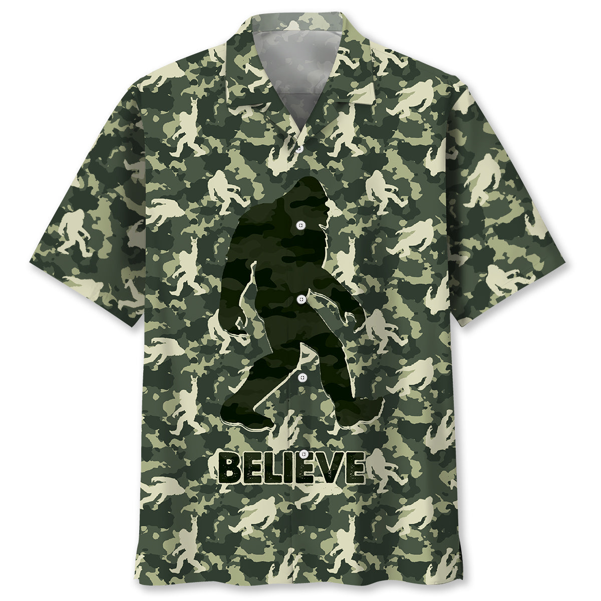 Bigfoot Believe Camouflage Hawaiian Shirt