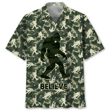 Bigfoot Believe Camouflage Hawaiian Shirt