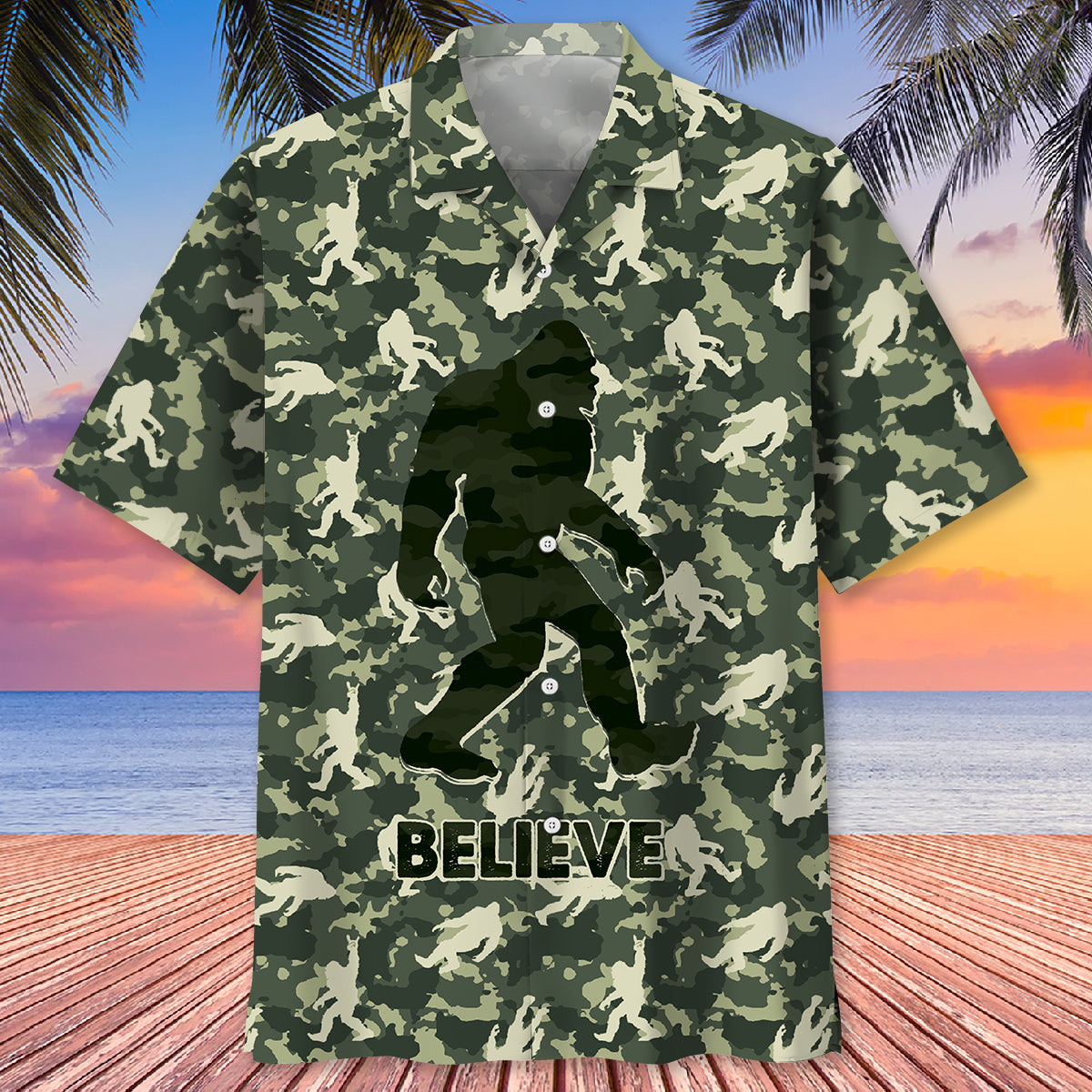 Bigfoot Believe Camouflage Hawaiian Shirt
