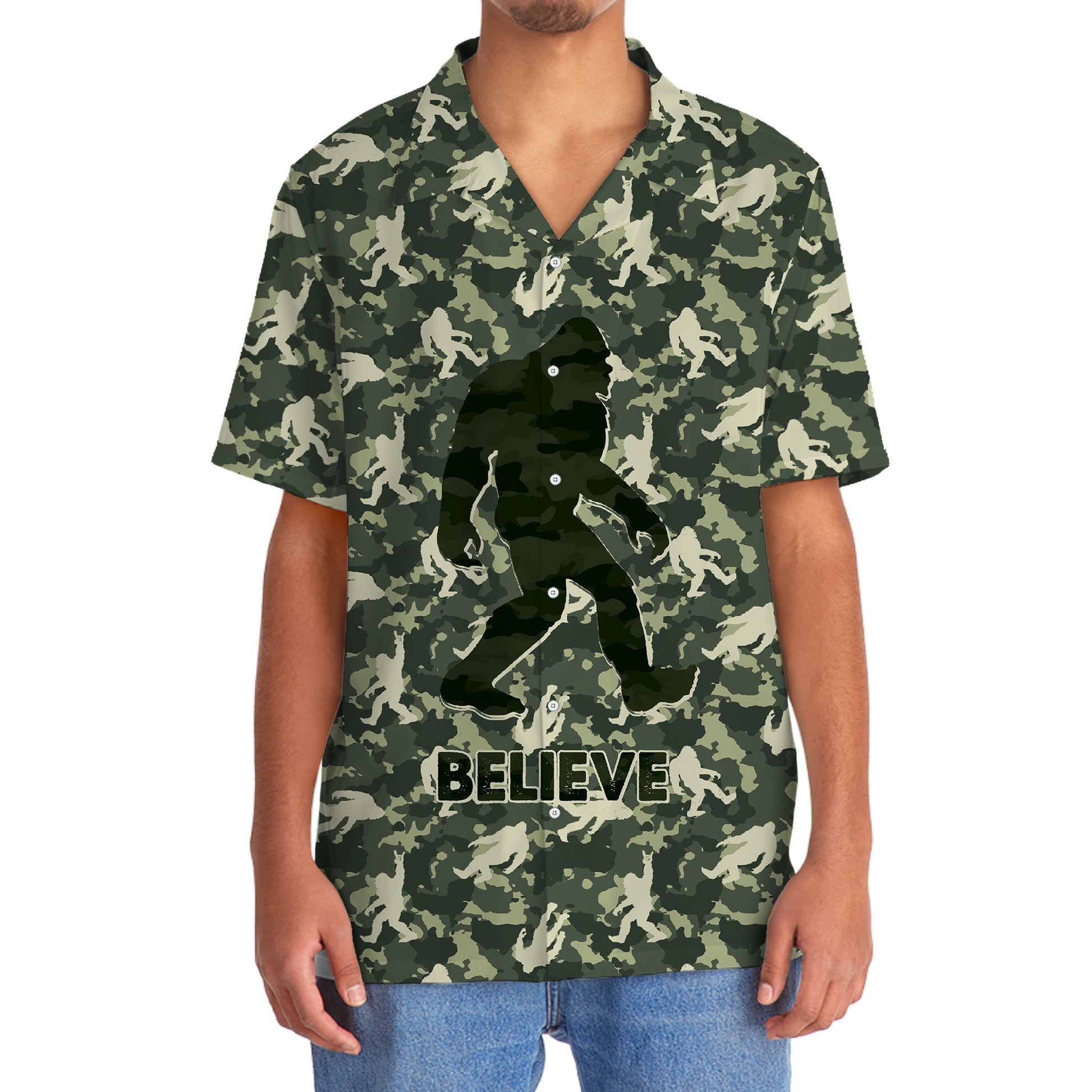 Bigfoot Believe Camouflage Hawaiian Shirt