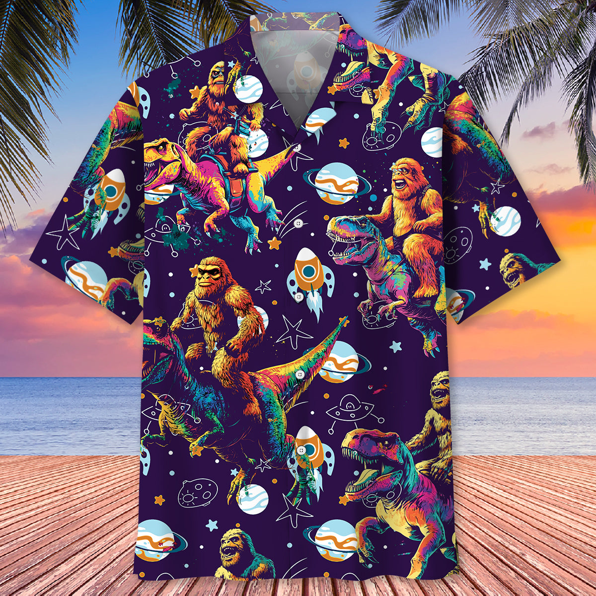 Bigfoot Dinosaur Retro Hawaiian Shirt