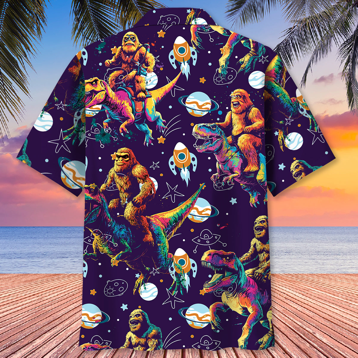 Bigfoot Dinosaur Retro Hawaiian Shirt