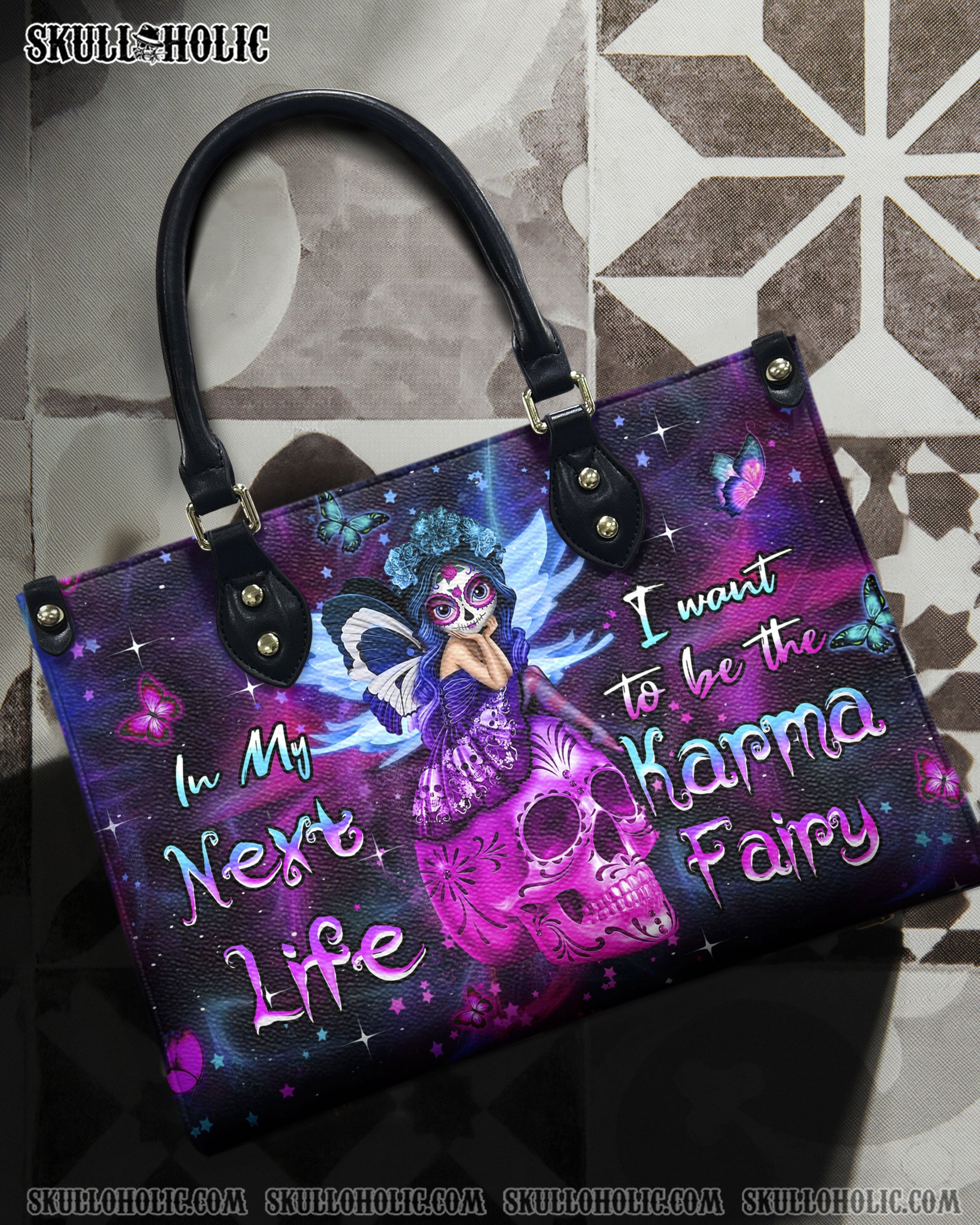 KARMA FAIRY SUGAR SKULL LEATHER HANDBAG - YHHN2203243