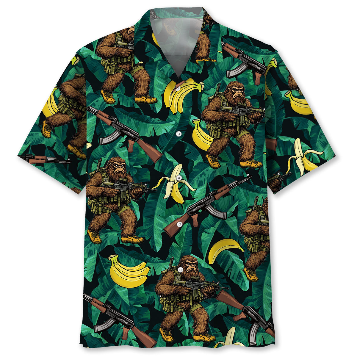 Bigfoot Military Banana Hawaiian Shirt