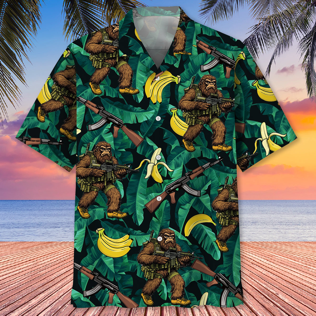 Bigfoot Military Banana Hawaiian Shirt