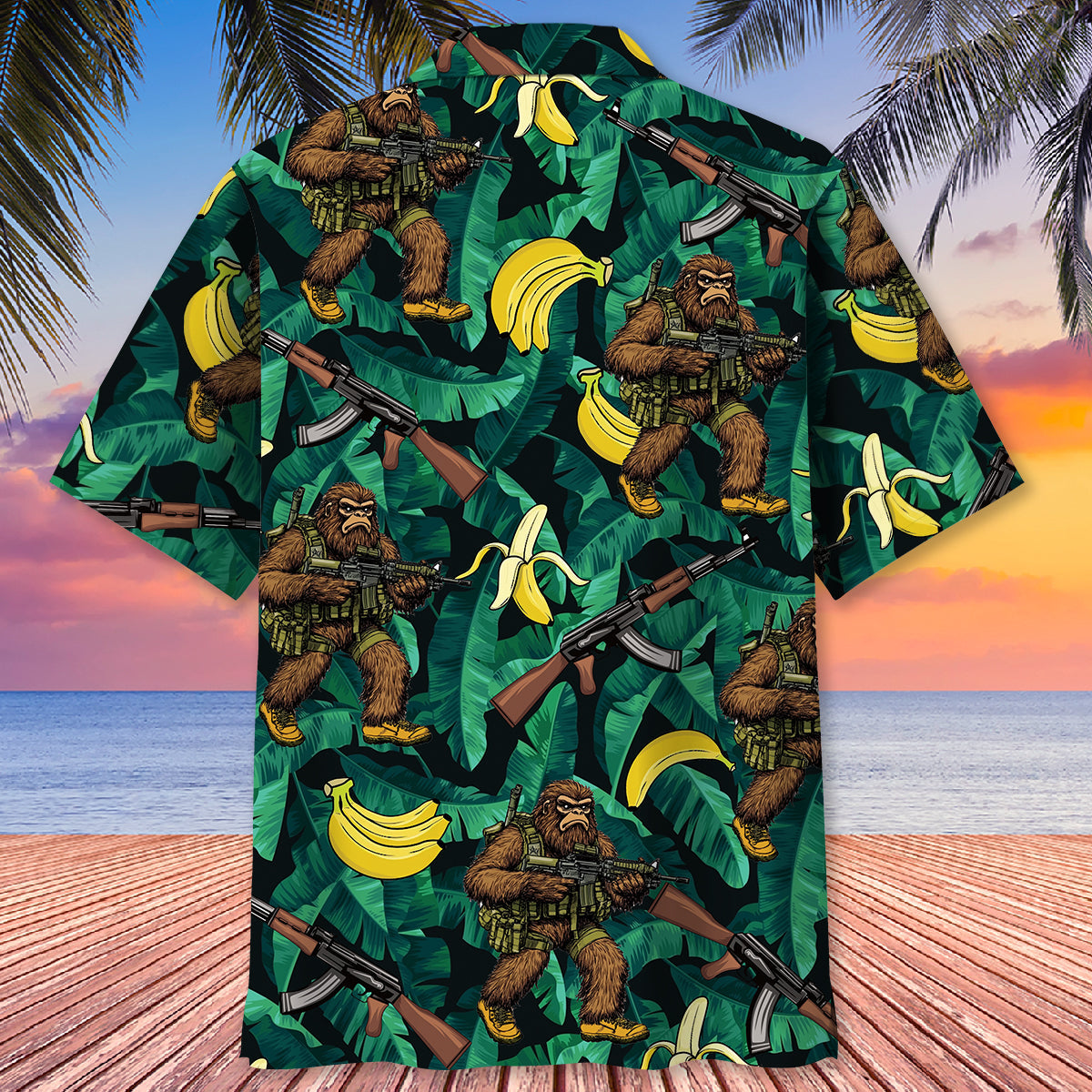 Bigfoot Military Banana Hawaiian Shirt