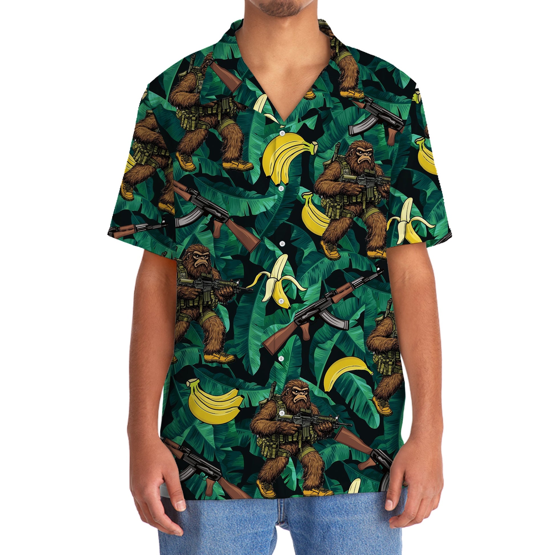 Bigfoot Military Banana Hawaiian Shirt