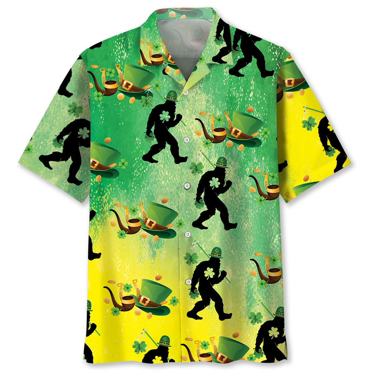 Bigfoot Shamrock Saint Patrick's Day Hawaiian Shirt