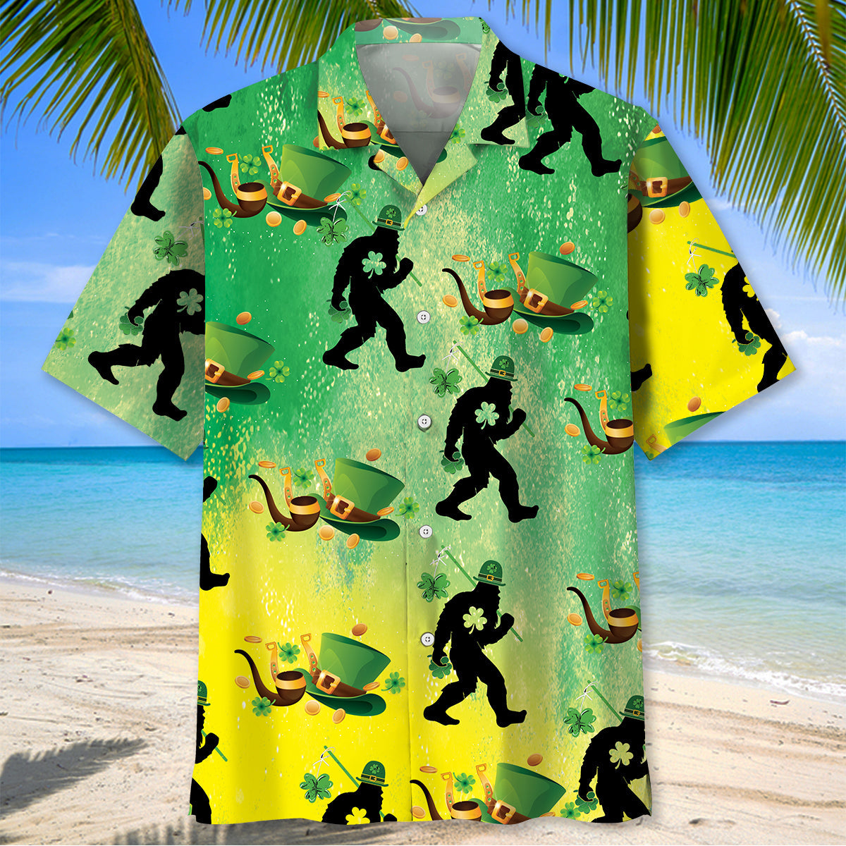 Bigfoot Shamrock Saint Patrick's Day Hawaiian Shirt
