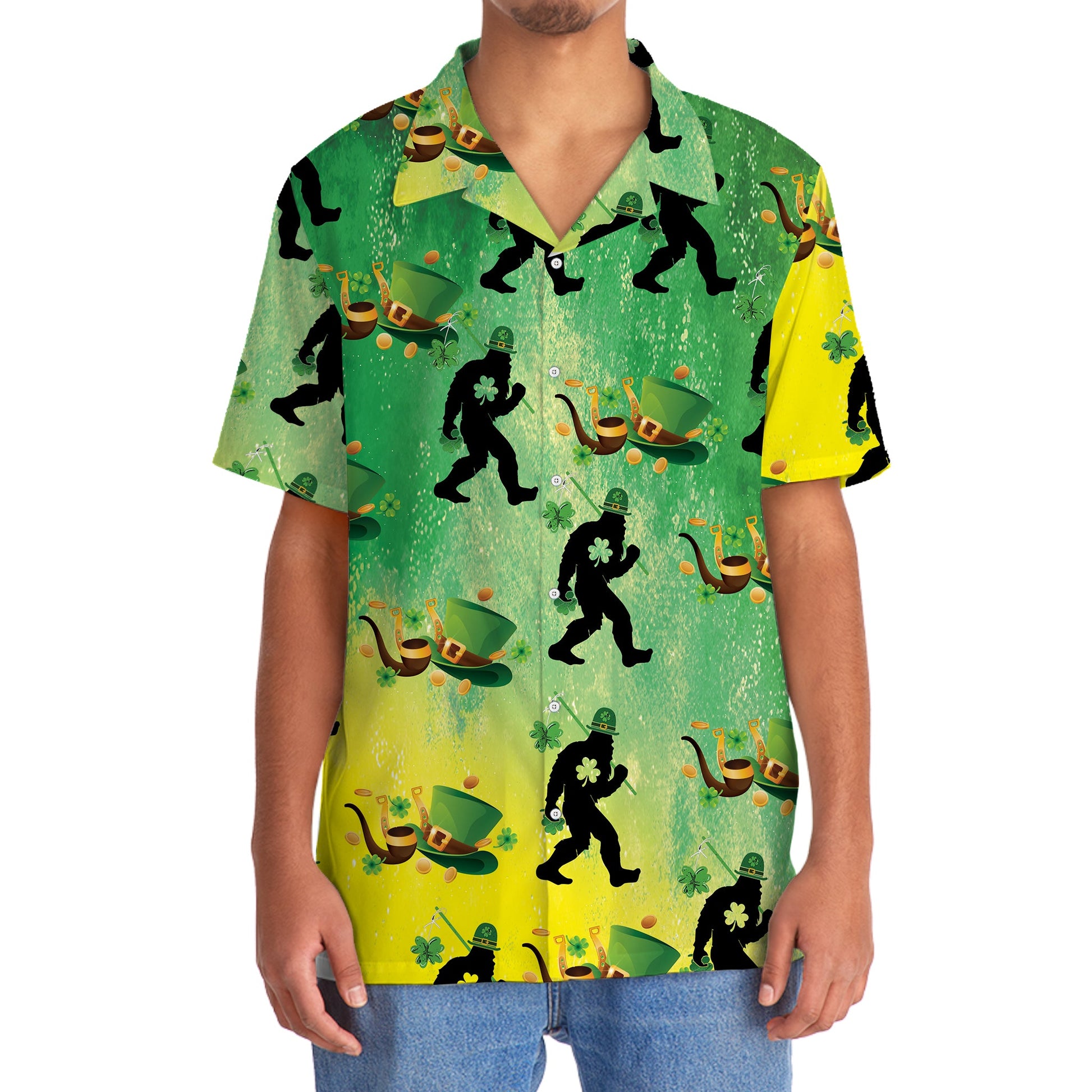 Bigfoot Shamrock Saint Patrick's Day Hawaiian Shirt
