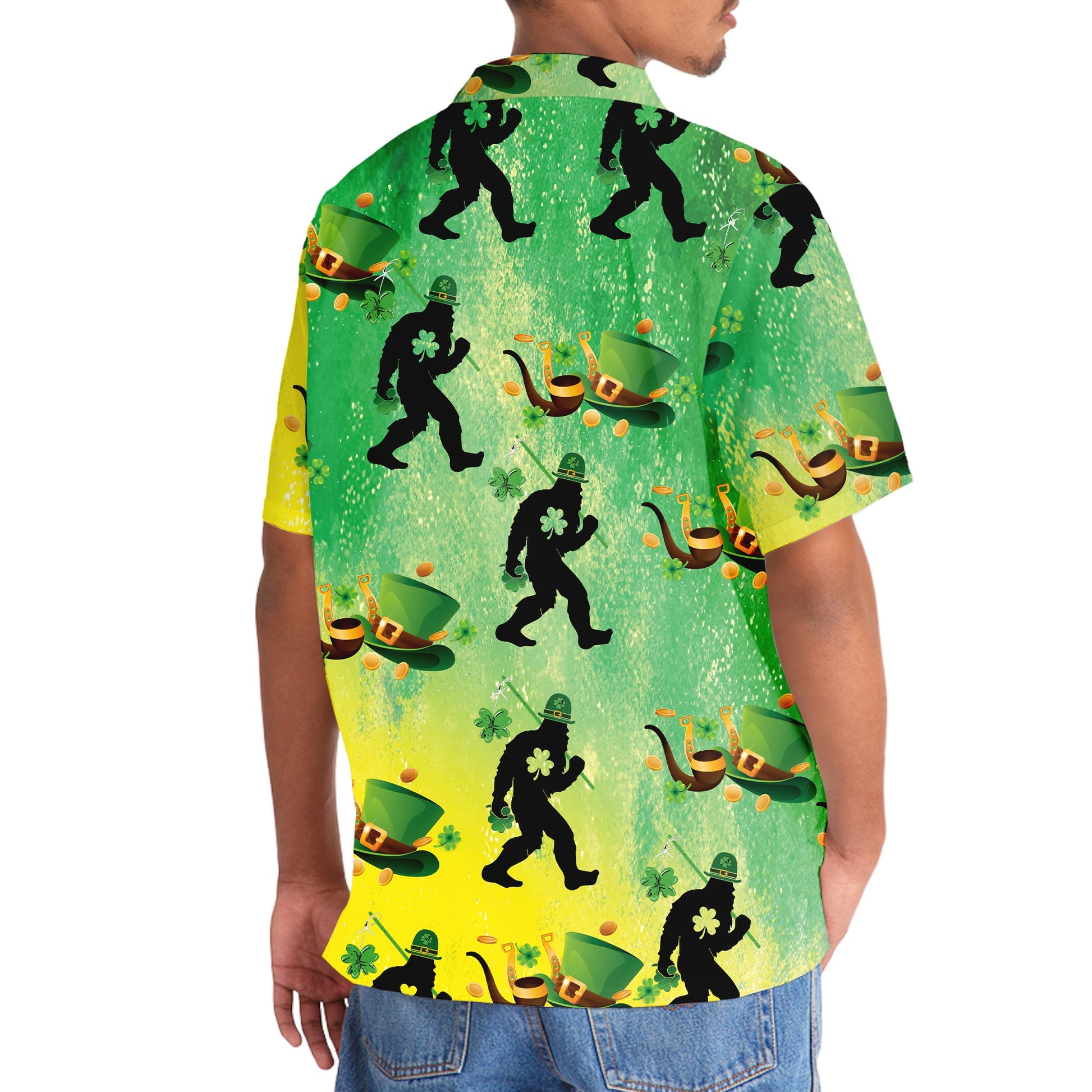 Bigfoot Shamrock Saint Patrick's Day Hawaiian Shirt
