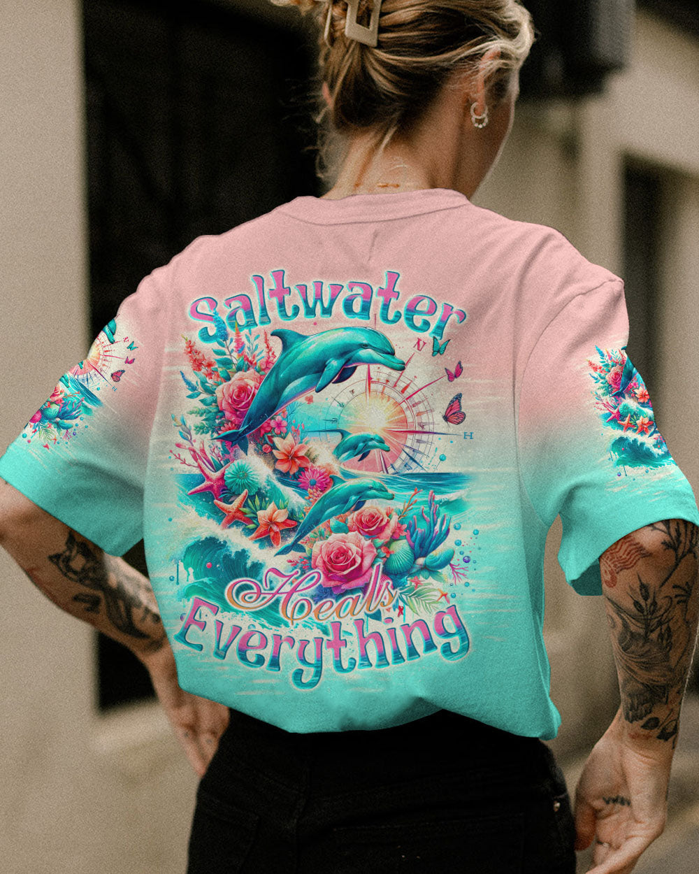 SALTWATER HEALS EVERYTHING DOLPHINS COMPASS ALL OVER PRINT - TLNO0612233