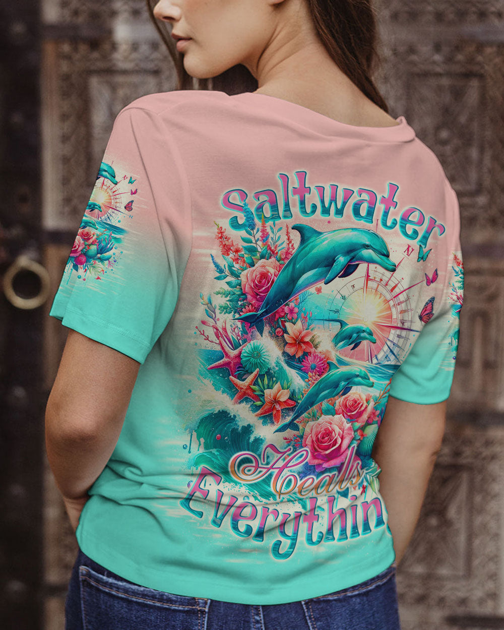 SALTWATER HEALS EVERYTHING DOLPHINS COMPASS ALL OVER PRINT - TLNO0612233