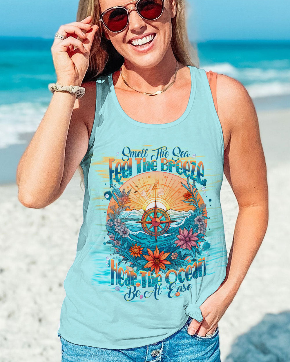 SMELL THE SEA FEEL THE BREEZE COMPASS ALL OVER PRINT - TLNT0609232