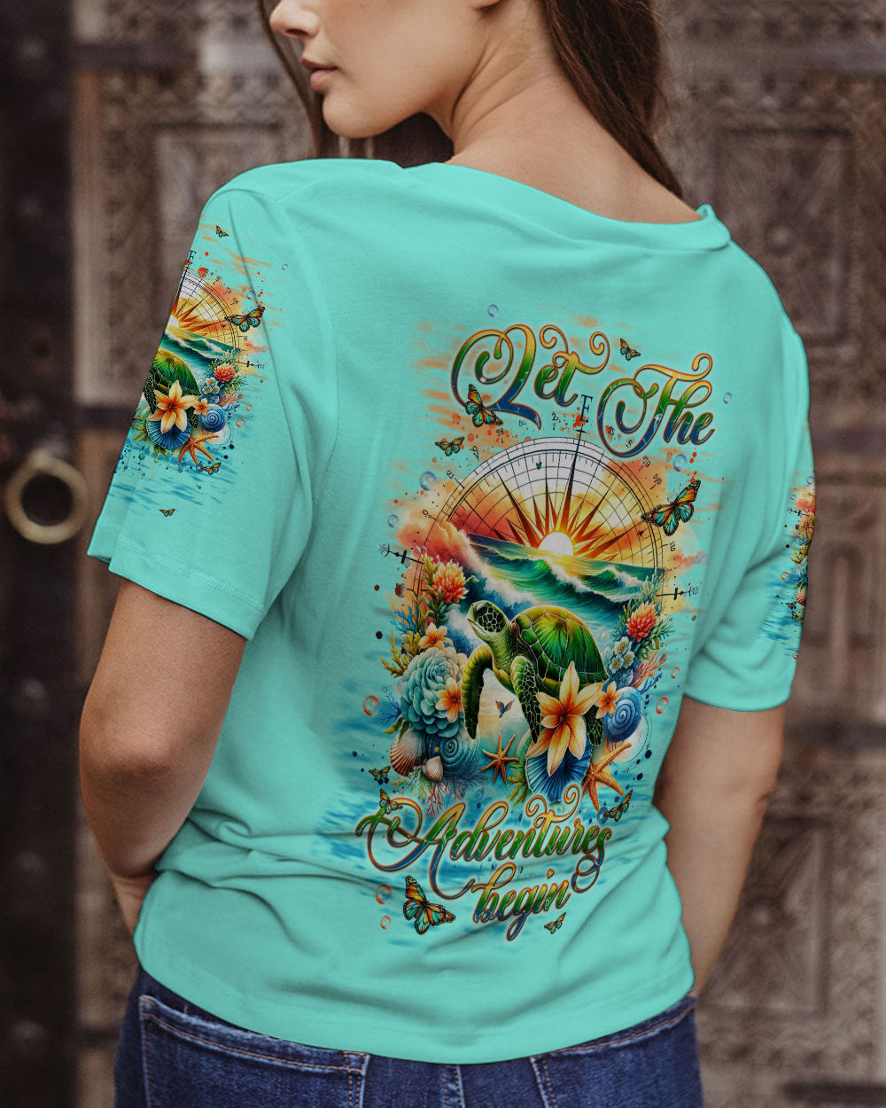 LET THE ADVENTURES BEGIN TURTLE COMPASS ALL OVER PRINT - TLNT1005246