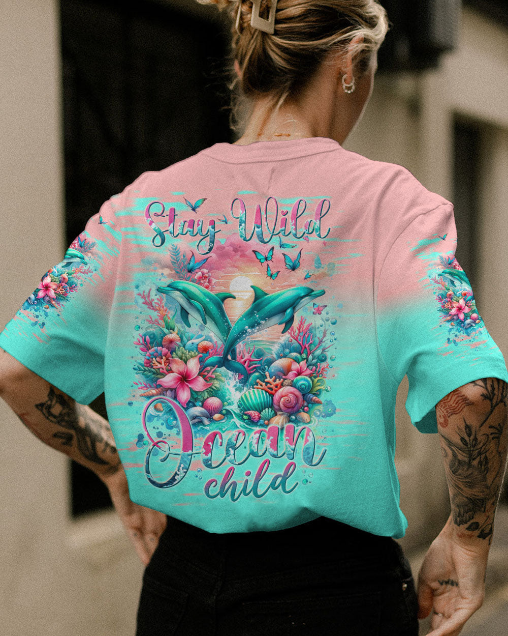 STAY WILD OCEAN CHILD DOLPHIN ALL OVER PRINT - TLNT2311231