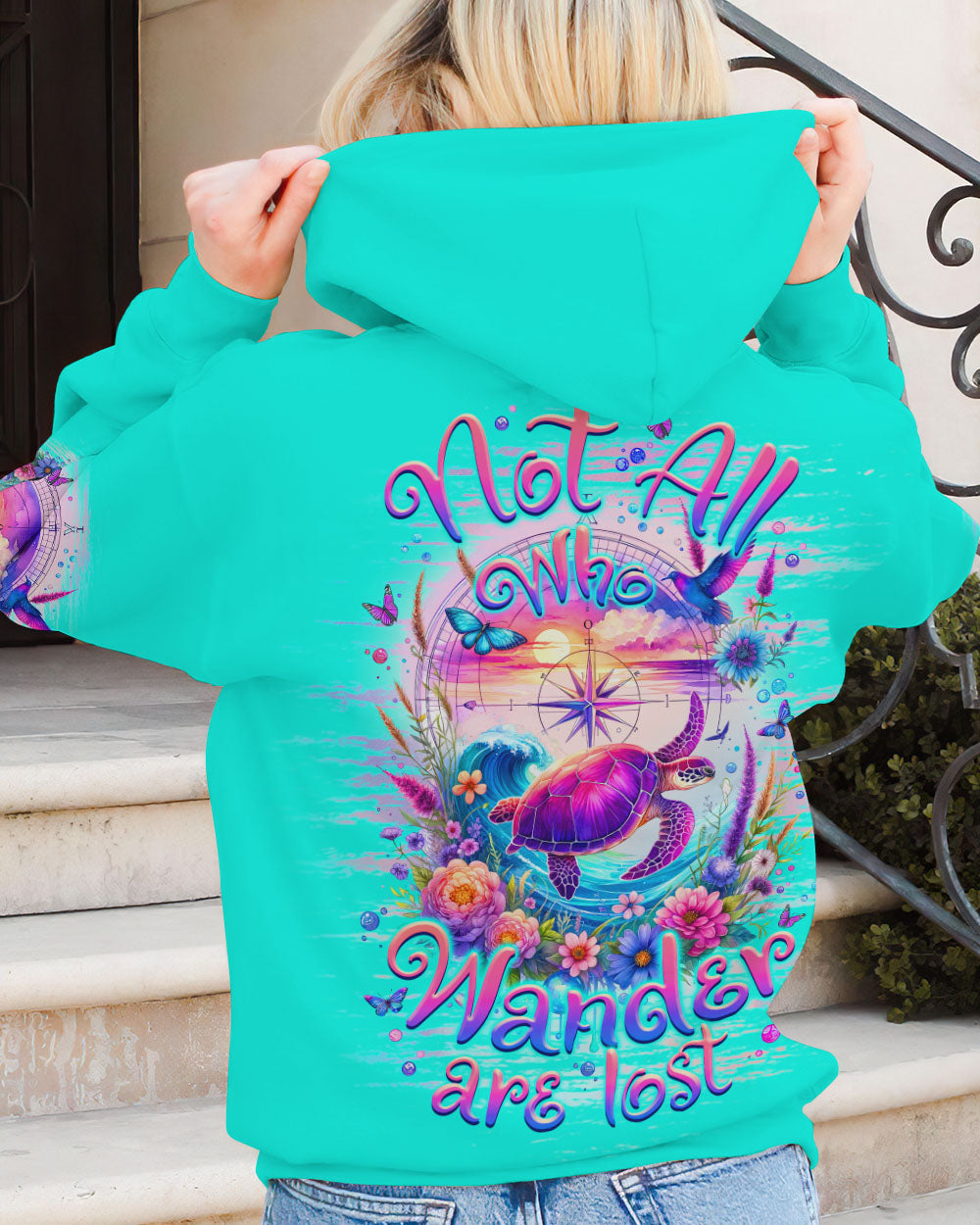 NOT ALL WHO WANDER ARE LOST COMPASS TURTLE ALL OVER PRINT - TLNZ0712231