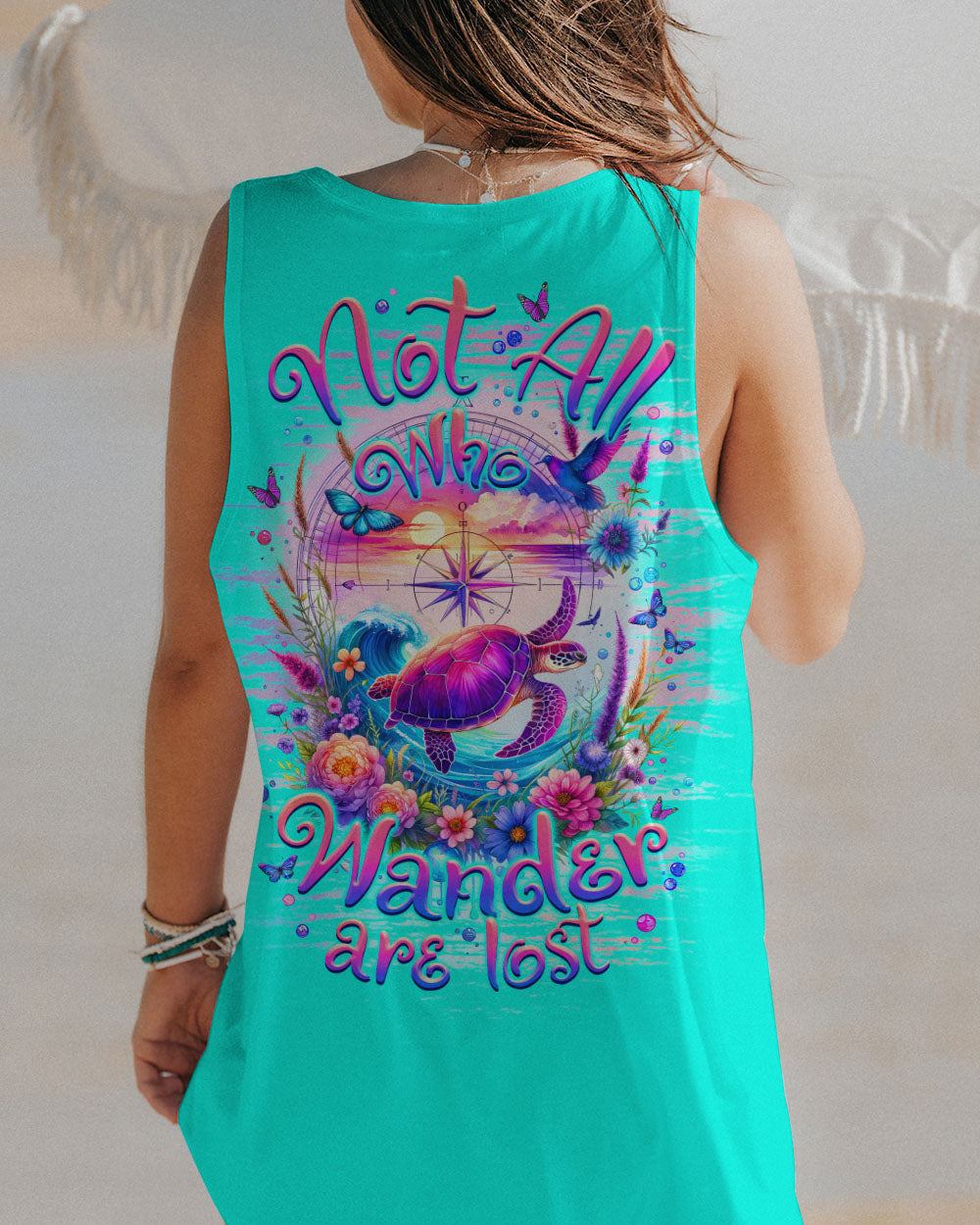 NOT ALL WHO WANDER ARE LOST COMPASS TURTLE ALL OVER PRINT - TLNZ0712231