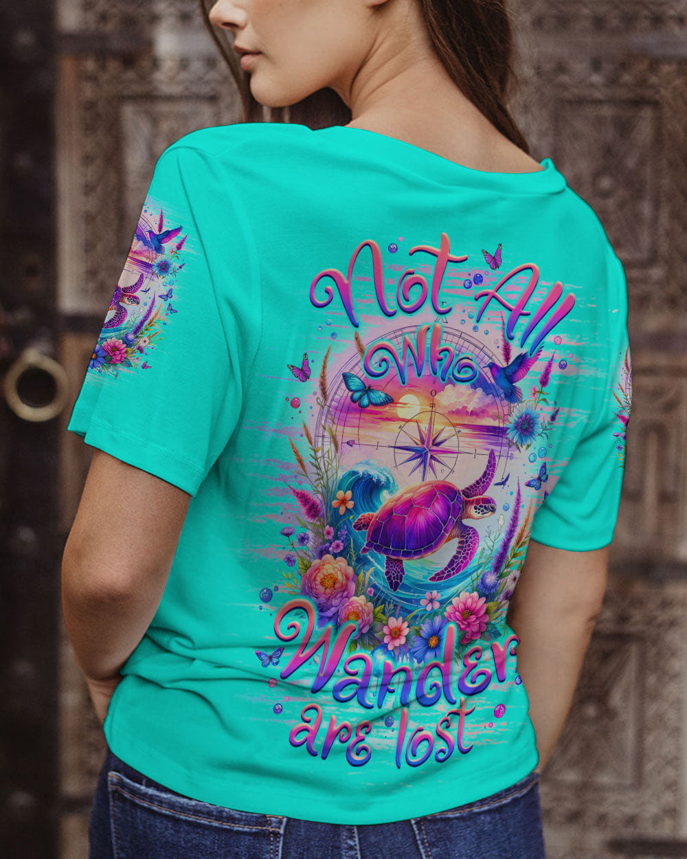 NOT ALL WHO WANDER ARE LOST COMPASS TURTLE ALL OVER PRINT - TLNZ0712231