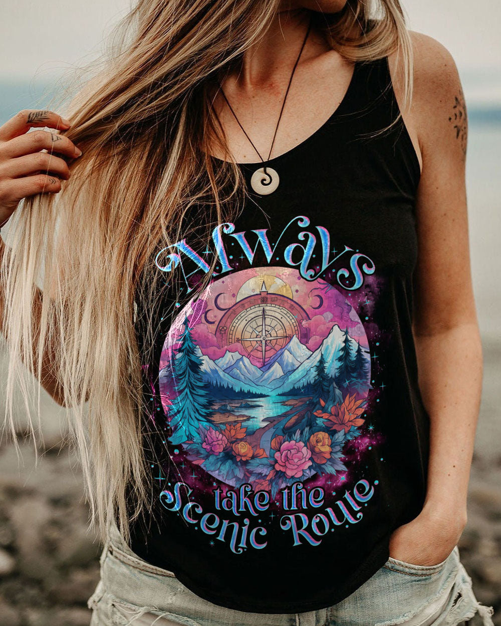 ALWAYS TAKE THE SCENIC ROUTE COMPASS ALL OVER PRINT - TLNZ2306233