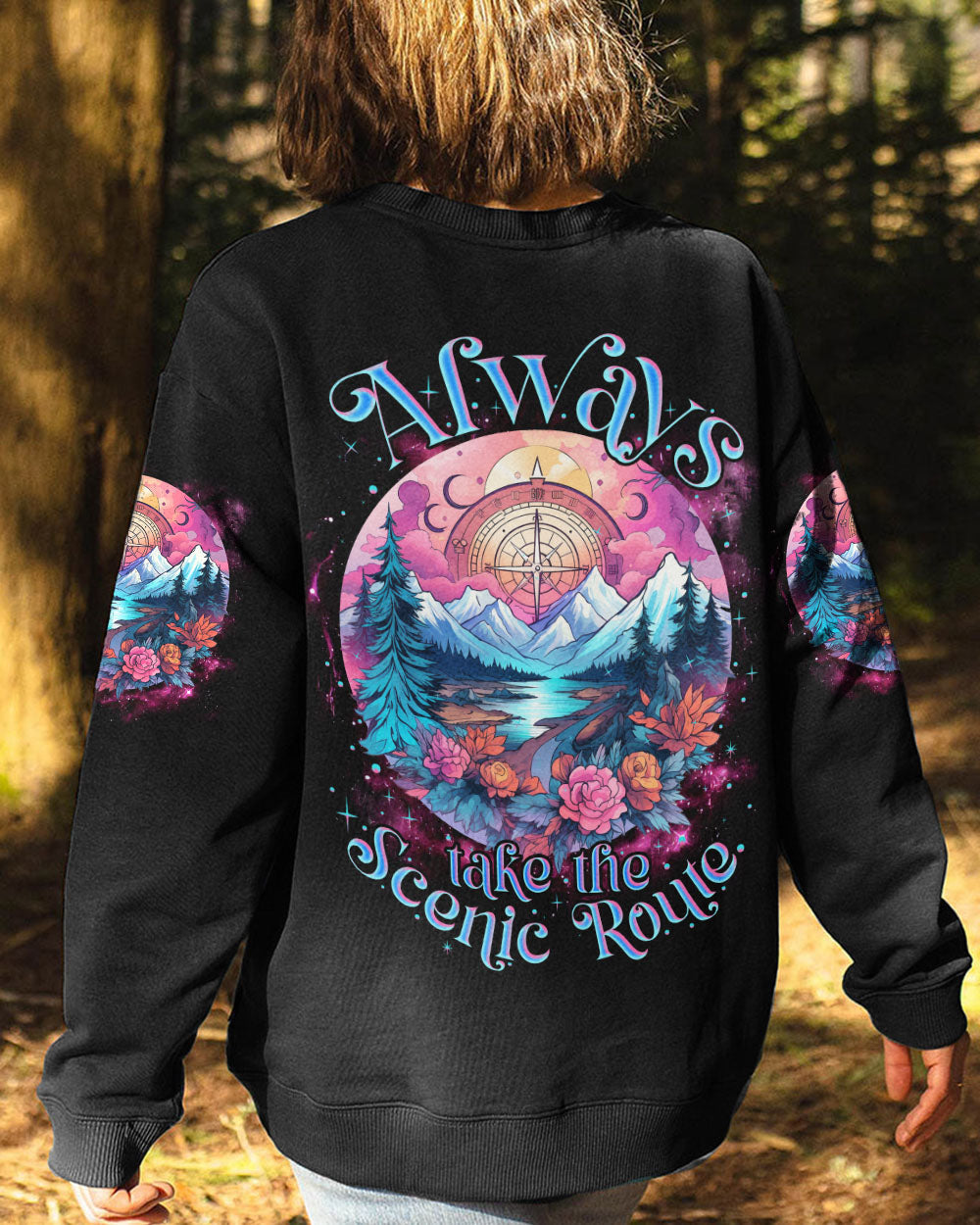 ALWAYS TAKE THE SCENIC ROUTE COMPASS ALL OVER PRINT - TLNZ2306233