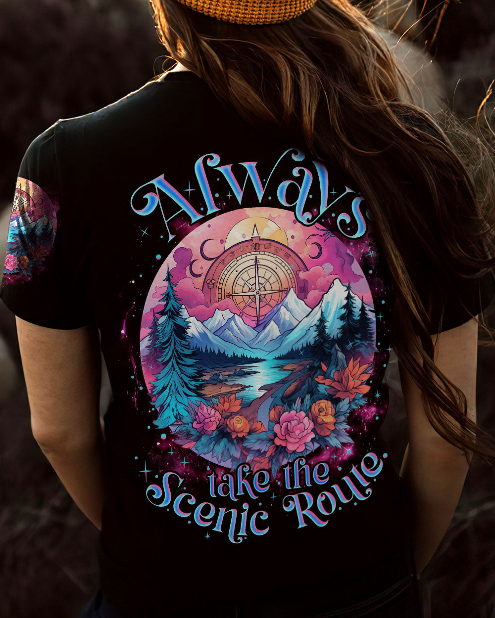 ALWAYS TAKE THE SCENIC ROUTE COMPASS ALL OVER PRINT - TLNZ2306233