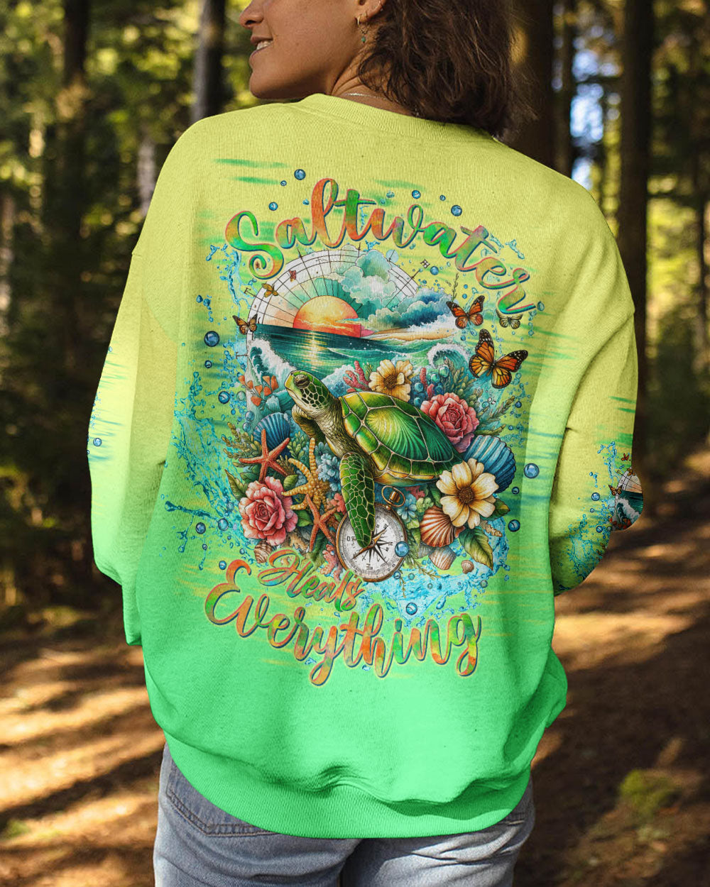 SALTWATER HEALS EVERYTHING COMPASS TURTLE ALL OVER PRINT - TLTW0612234