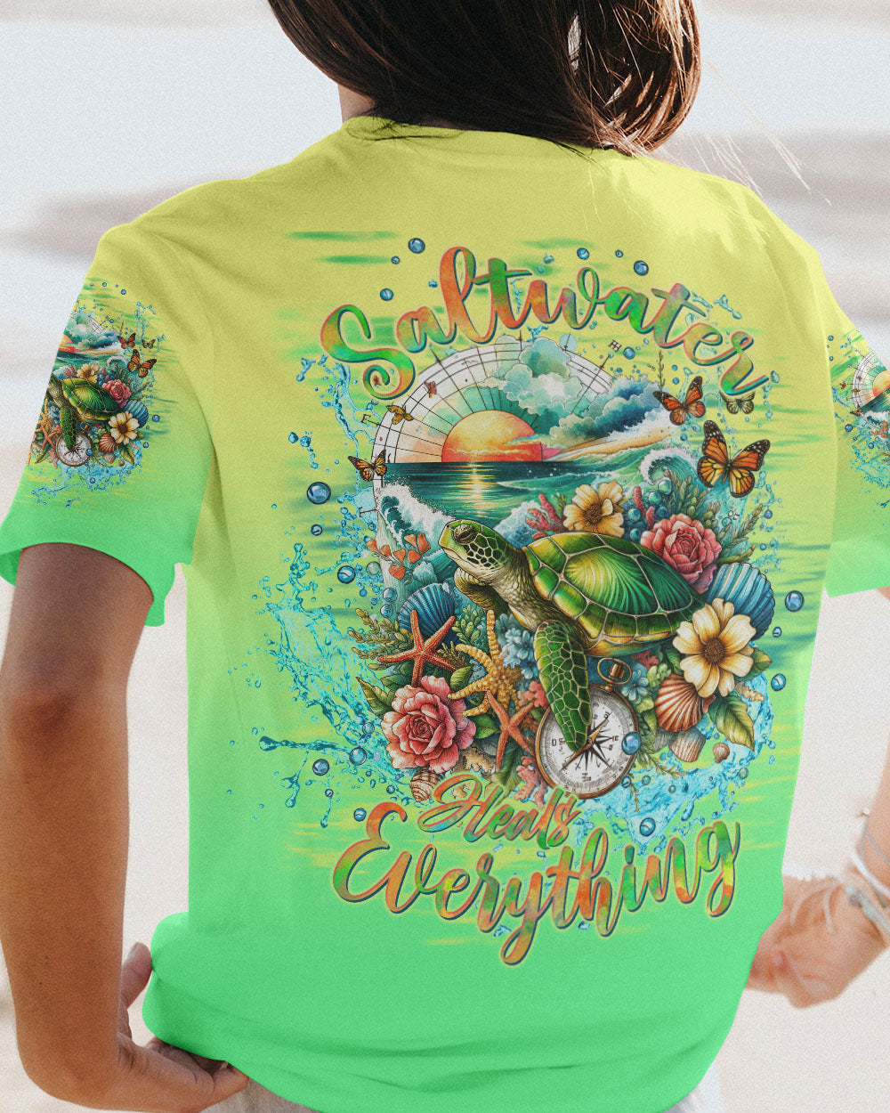 SALTWATER HEALS EVERYTHING COMPASS TURTLE ALL OVER PRINT - TLTW0612234