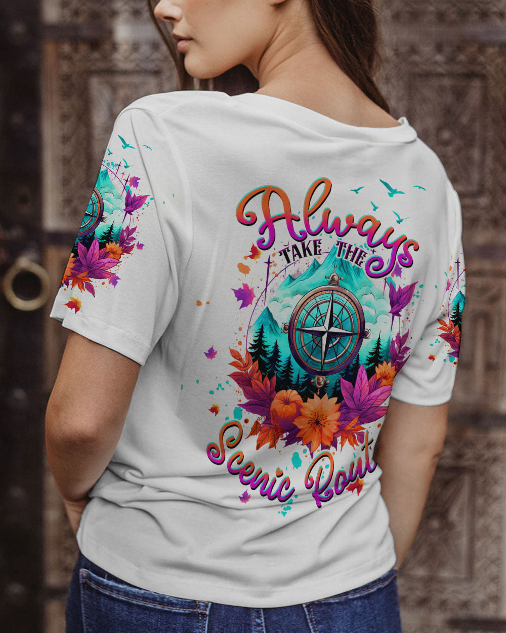 ALWAYS TAKE THE SCENIC ROUTE COMPASS ALL OVER PRINT - TLTW2507234