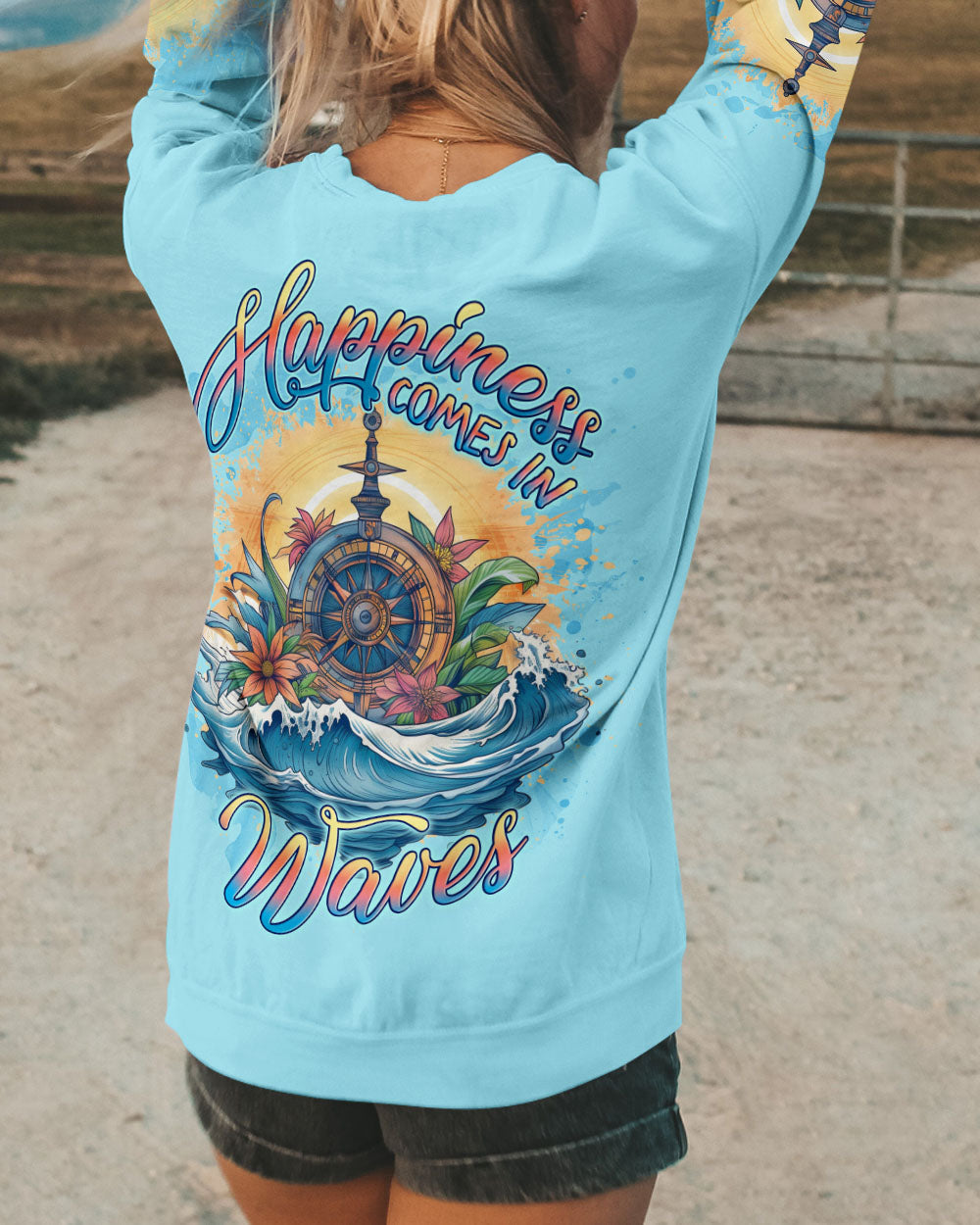 HAPPINESS COMES IN WAVES COMPASS ALL OVER PRINT - YHLN1506231