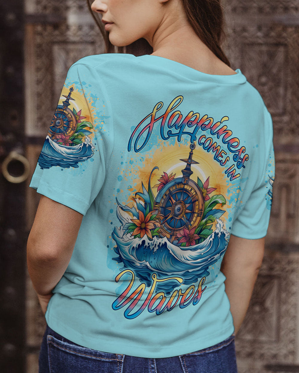 HAPPINESS COMES IN WAVES COMPASS ALL OVER PRINT - YHLN1506231