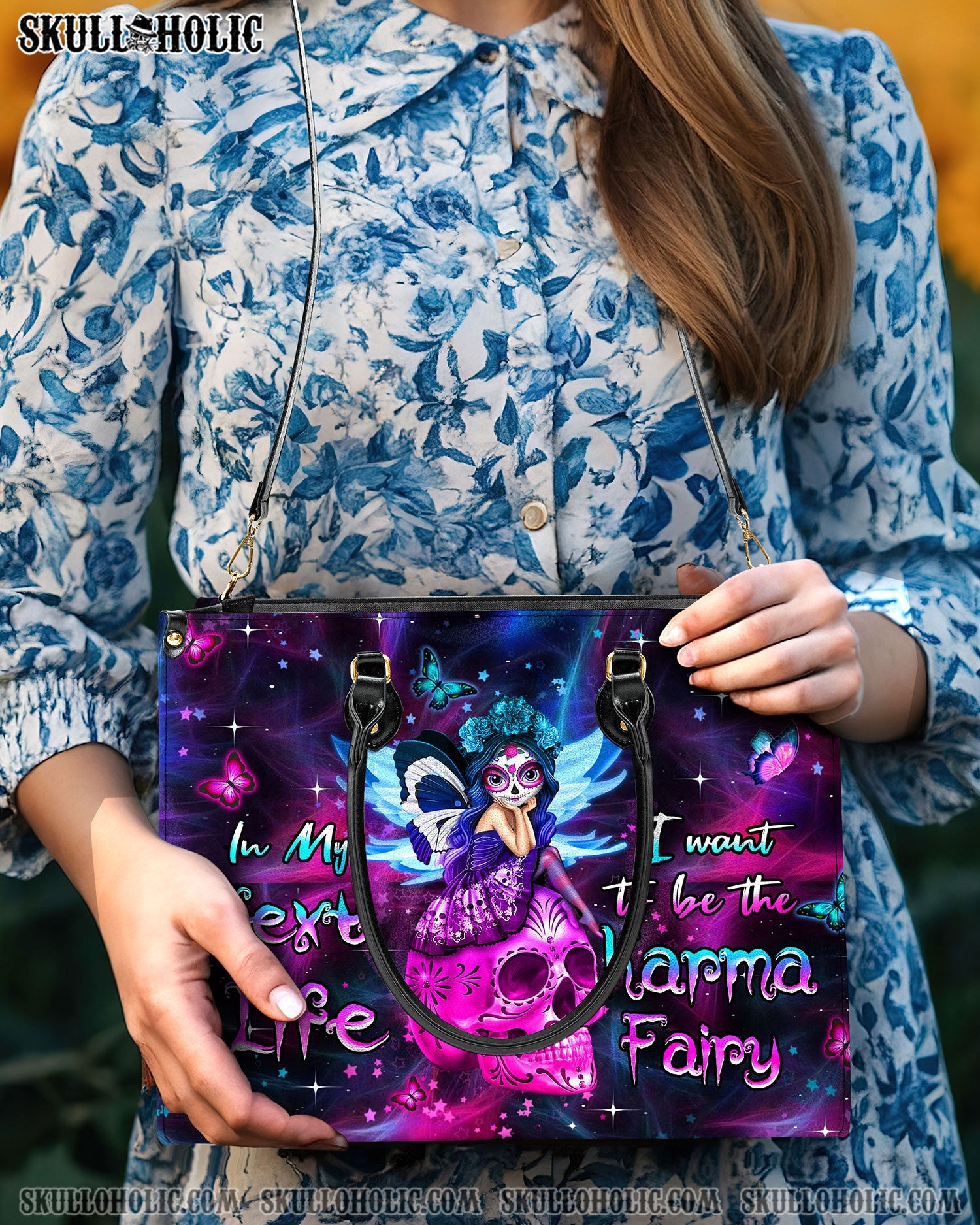 KARMA FAIRY SUGAR SKULL LEATHER HANDBAG - YHHN2203243