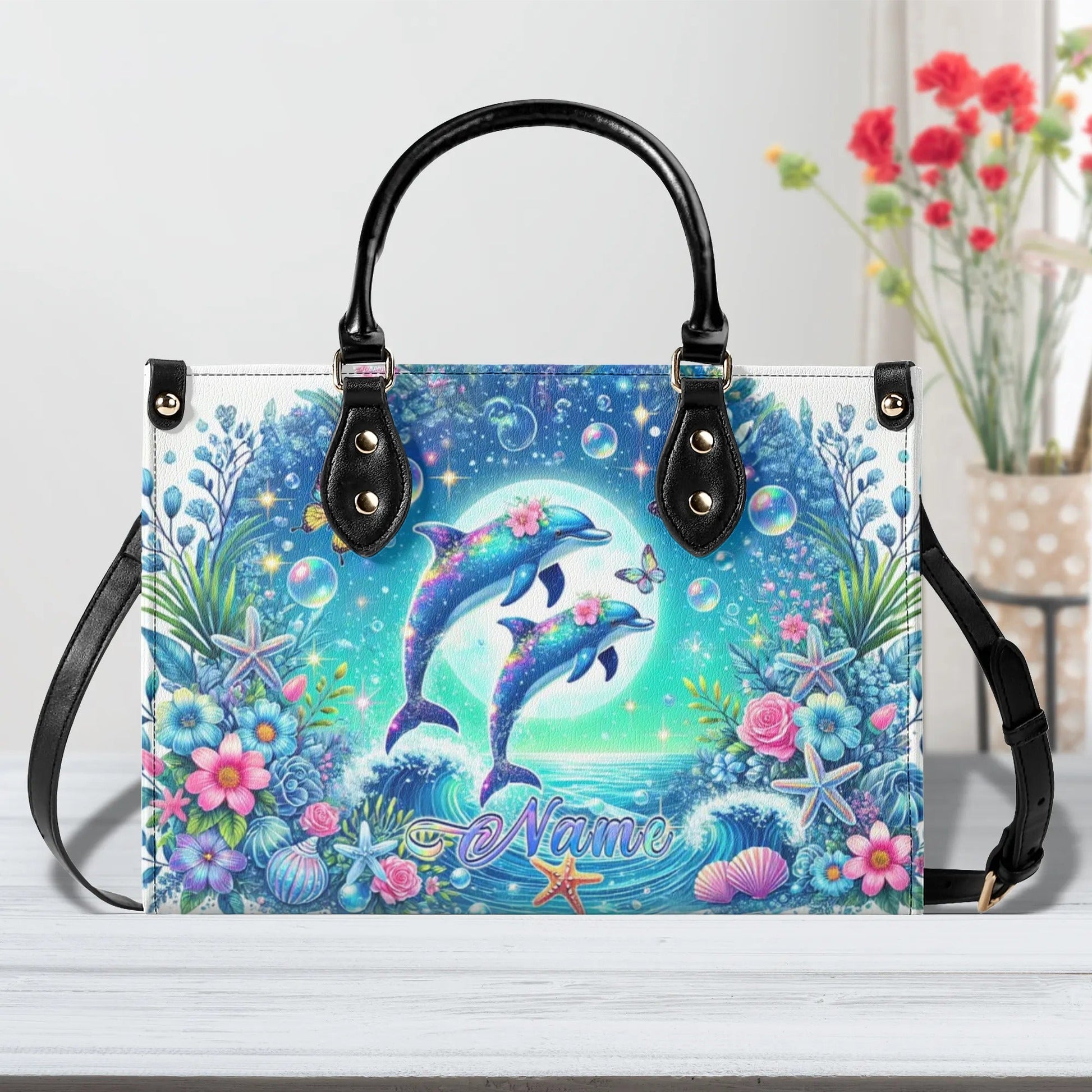 Bigcrowns DOLPHIN MOON FLORAL LEATHER HANDBAG Z0507244