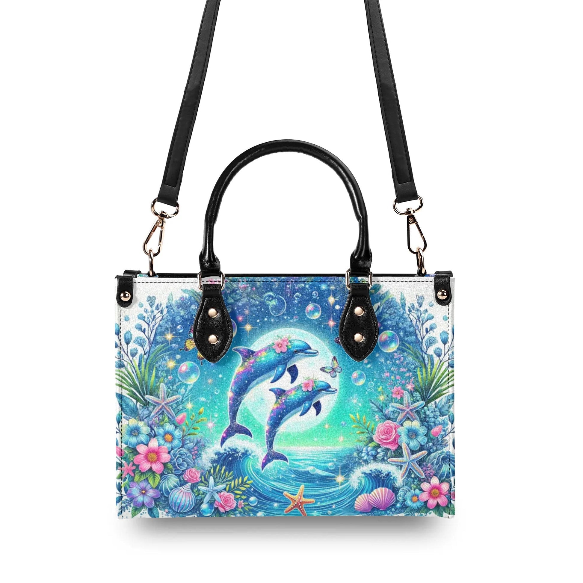 Bigcrowns DOLPHIN MOON FLORAL LEATHER HANDBAG Z0507244