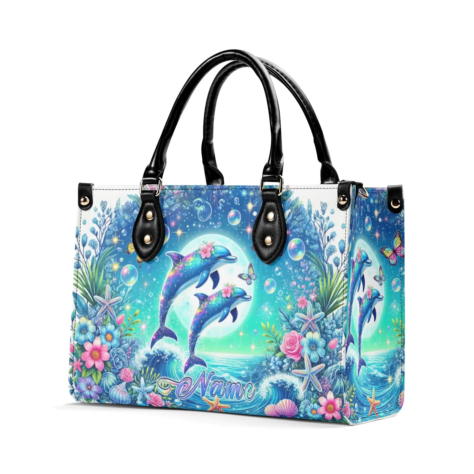 Bigcrowns DOLPHIN MOON FLORAL LEATHER HANDBAG Z0507244