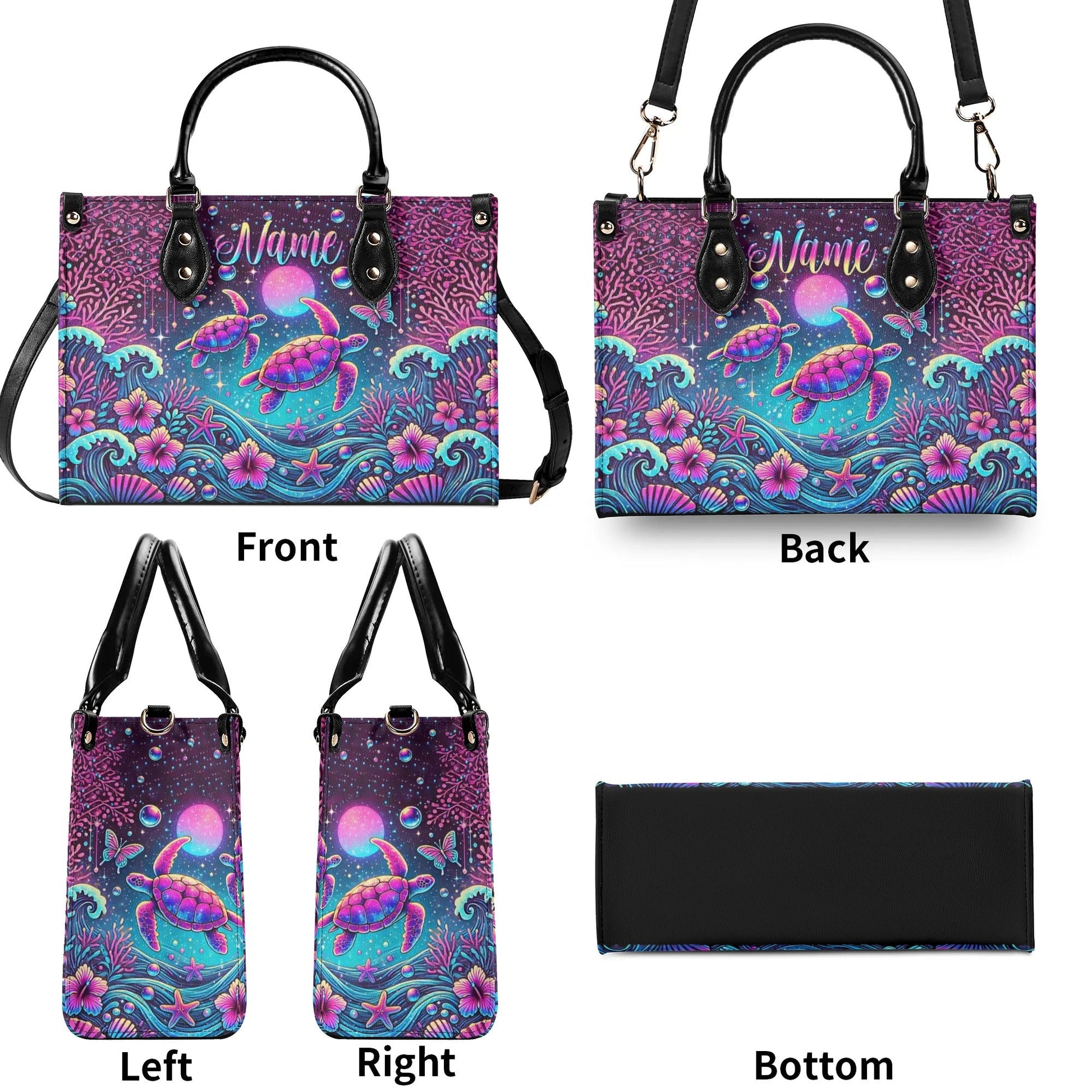 Bigcrowns SEA TURTLE UNDER MOON LEATHER HANDBAG TLPQ2307242
