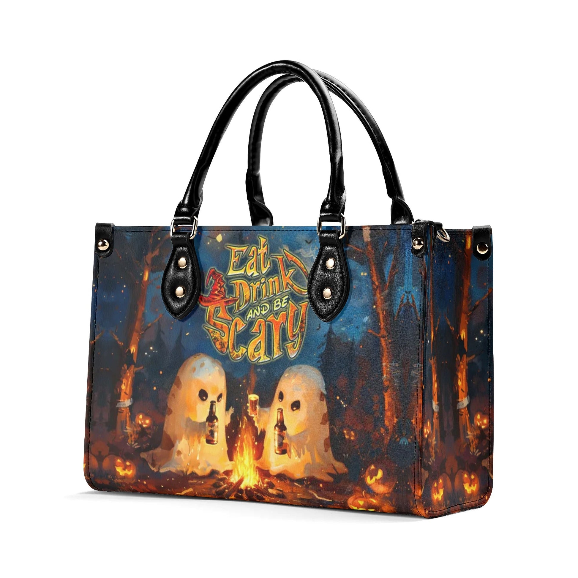 Bigcrowns EAT DRINK AND BE SCARY HALLOWEEN LEATHER HANDBAG YHDU2008244