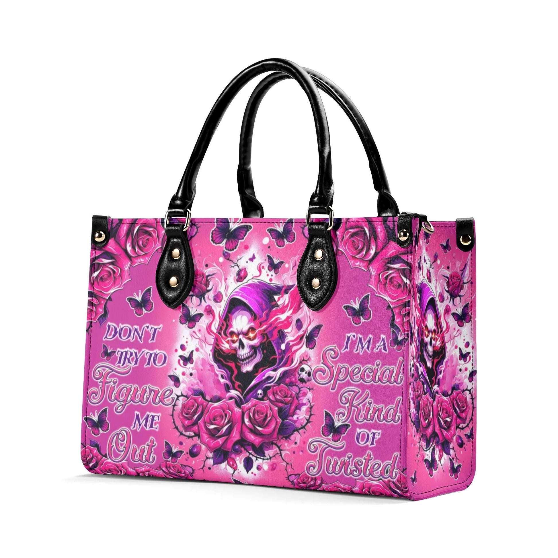 DON'T TRY TO FIGURE ME OUT SKULL REAPER ROSE LEATHER HANDBAG - TLTR3007245