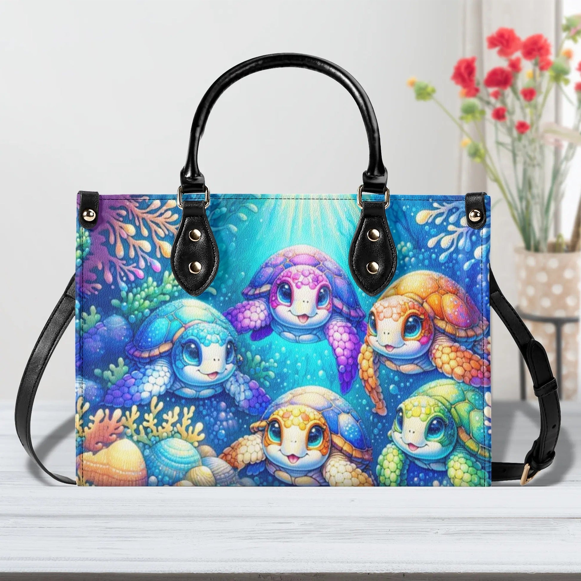Bigcrowns OCEAN TURTLES LEATHER HANDBAG N0907243